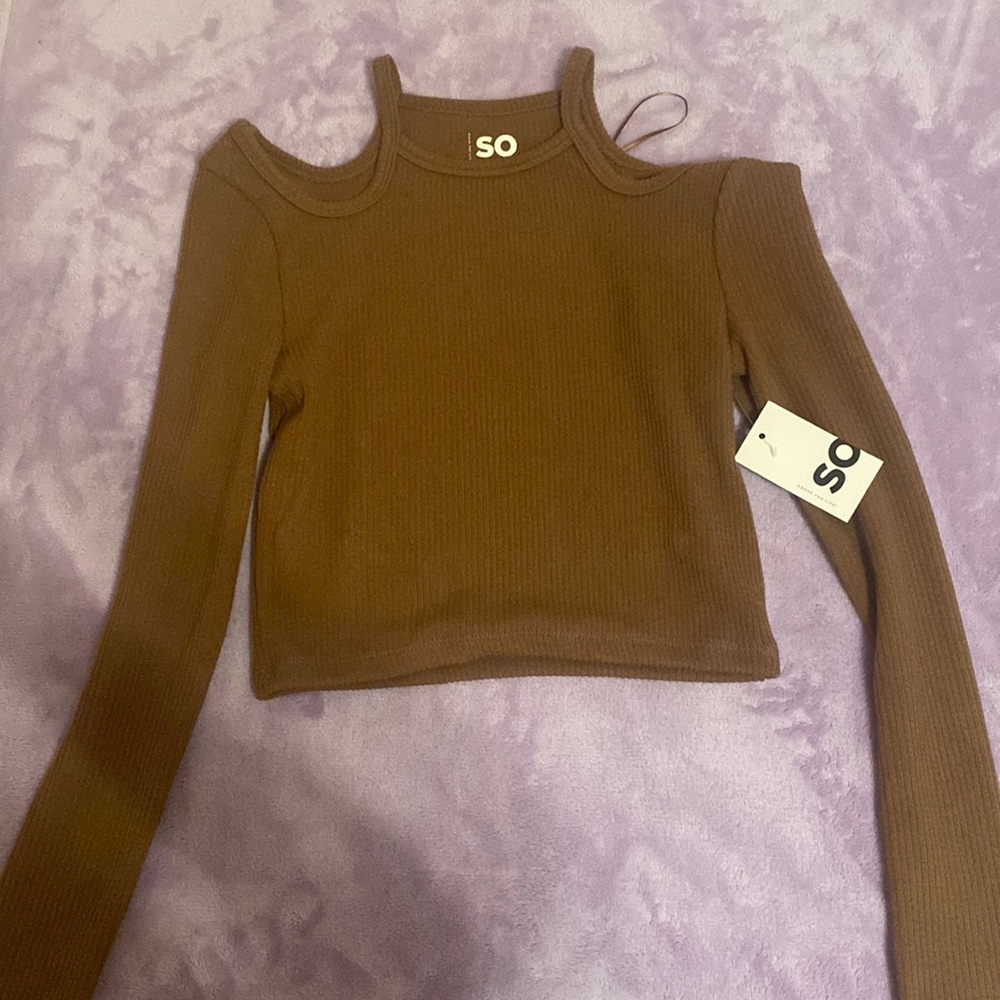 “So” Long Sleeve Open-Shoulder Top